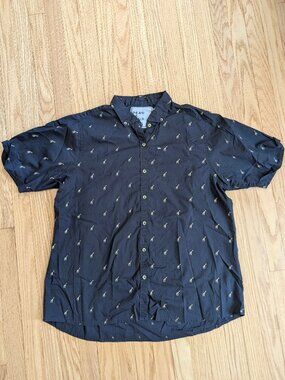 Peau De Loup Button Down Shirt Short Sleeve Giraffe print navy blue XXL size 20